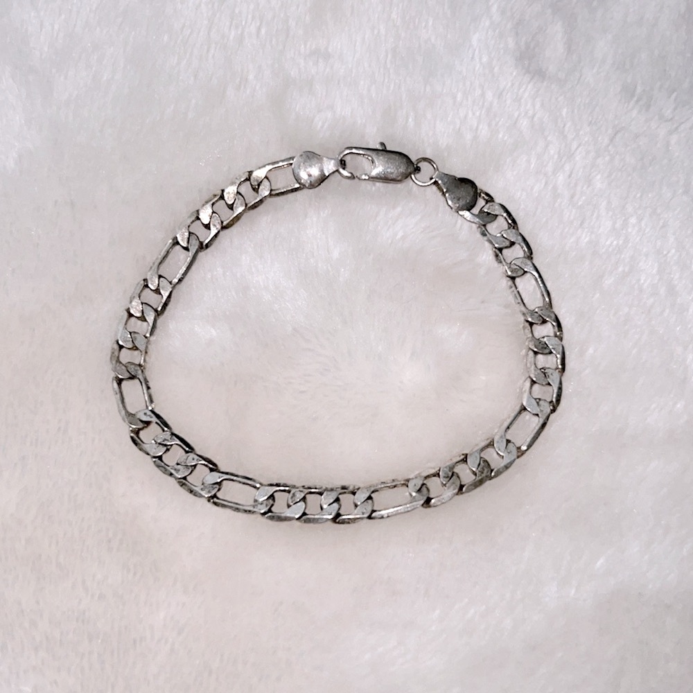 🩶 VINTAGE 7-3/4” SILVER PLATED LOBSTER CLAW CLASP LINK BRACELET Unisex OS